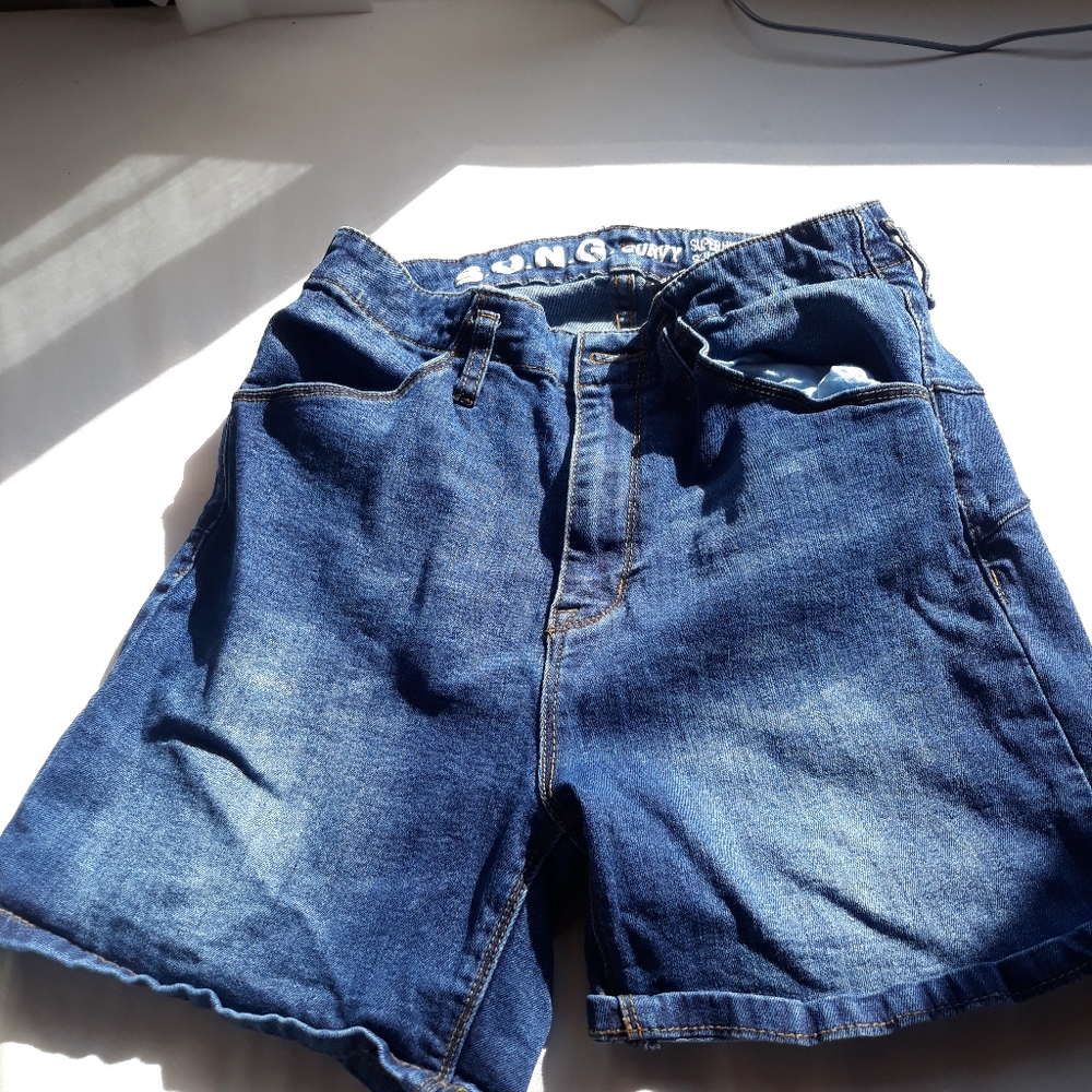 High Rise Dark Denim Shorts w/ Denim Belt